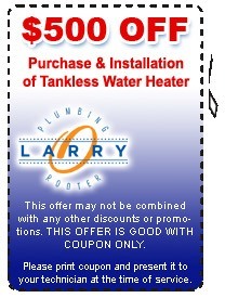 $500 OFF Purchase & Installation of Tankless Water Heater. Larry O Plumbing & Rooter